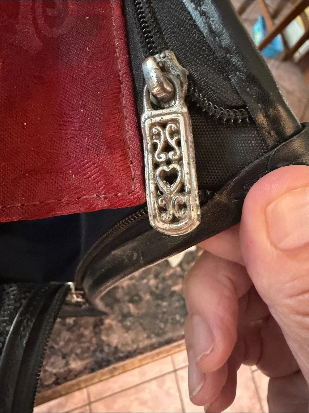 Brighton Black Faux-Croc Tote with Red Accents